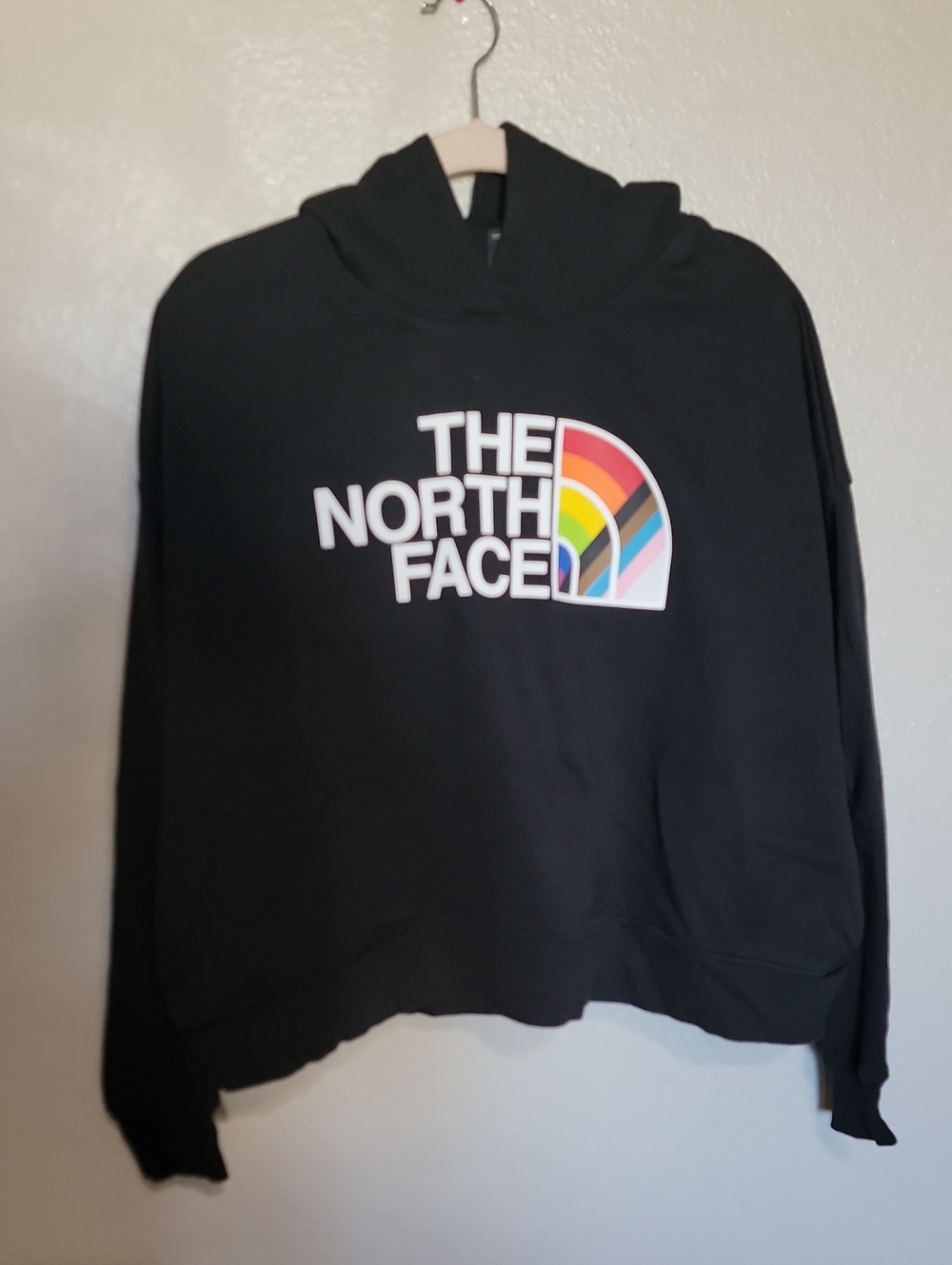 The North Face Black Crewneck Sweatshirt with Multicolor Rainbow Logo